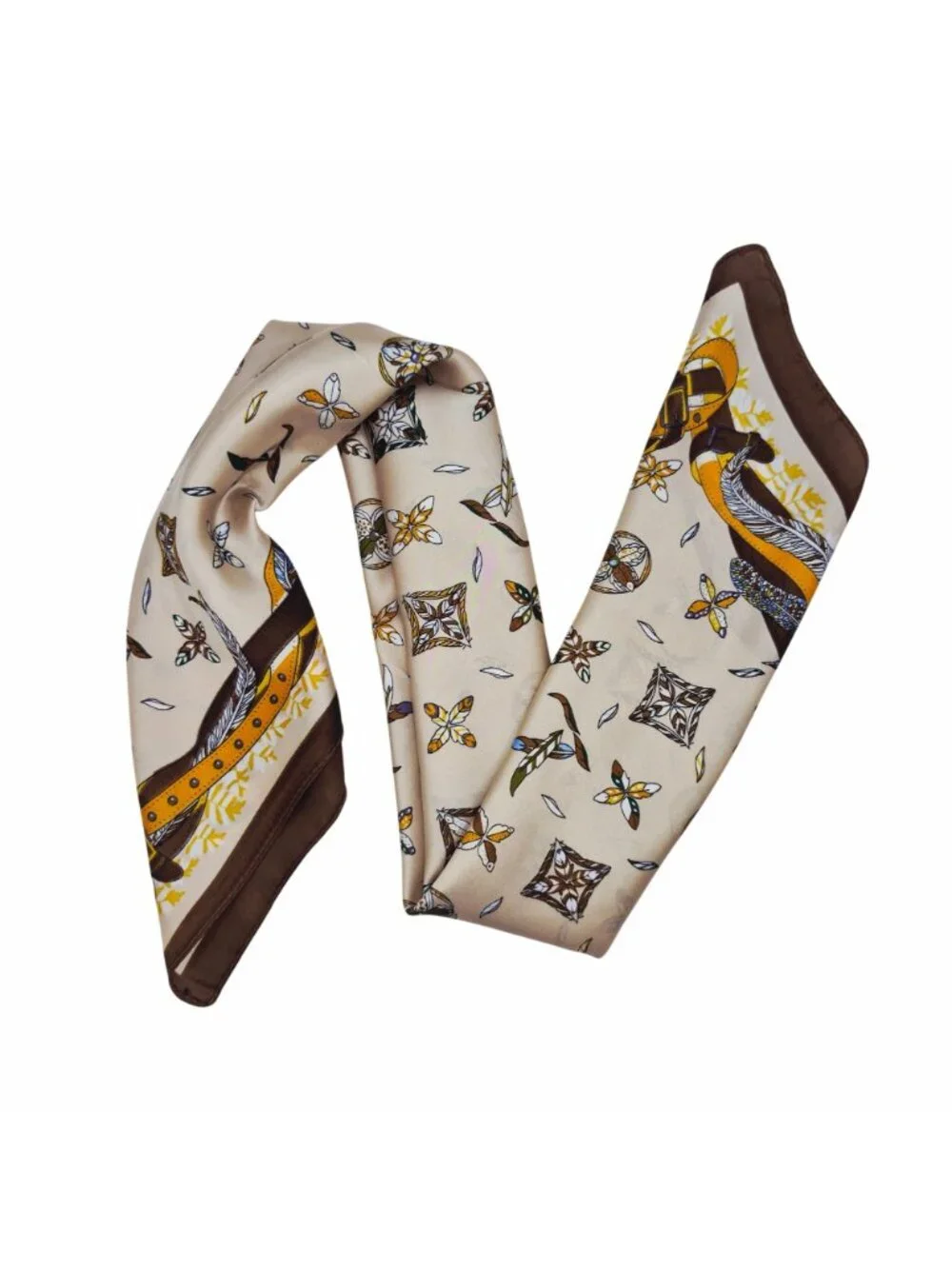 ⭐Luxury Elegant Bandana Silky Square Scarf Beige Floral Versatile Soft Hijab New